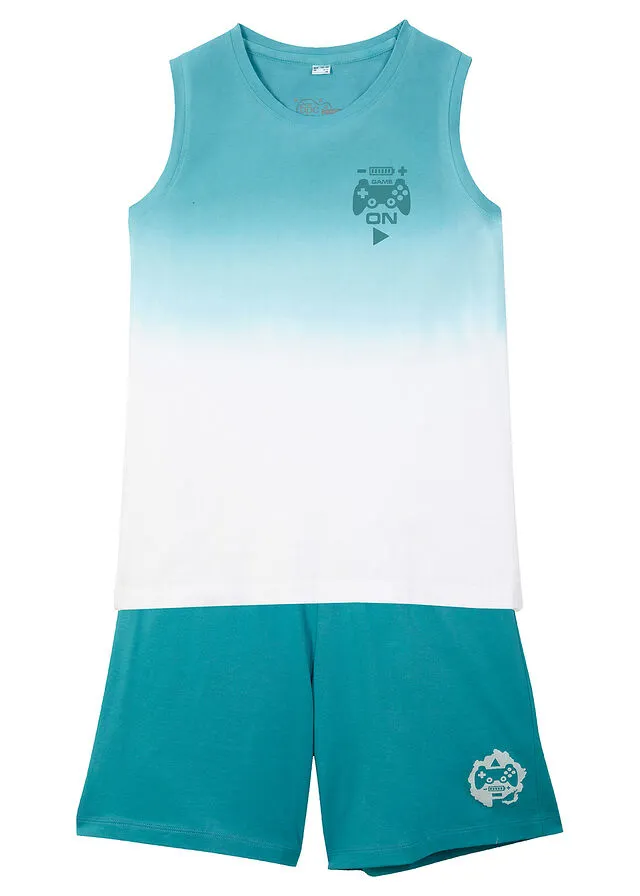 TOP Y PANTALóN CORTO PARA NIñOS (2 PIEZAS) AZUL VERDOSO OSCUROBLANCO ESTAMPADO